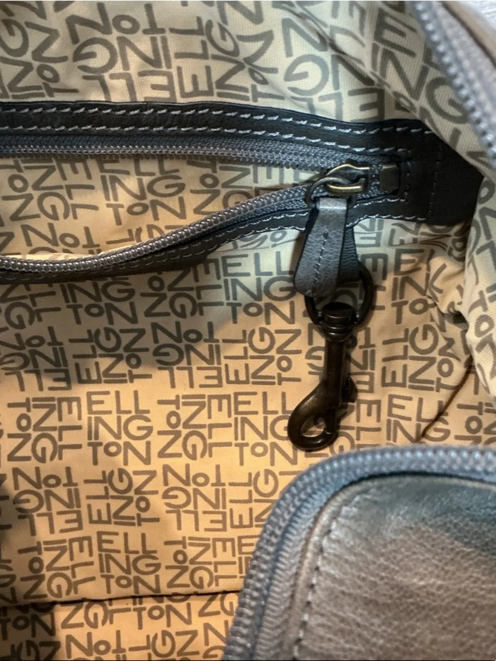 Ellington Taupe Leather Hobo with Front Flap Magnetic Pockets Zipper Closure